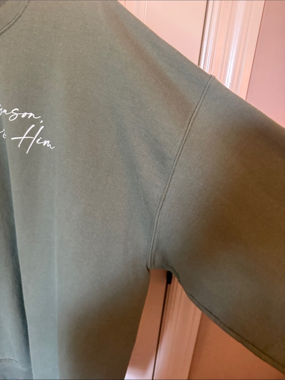 Gildan Olive Green Crewneck Sweatshirt with White Script - Picture 3 of 5